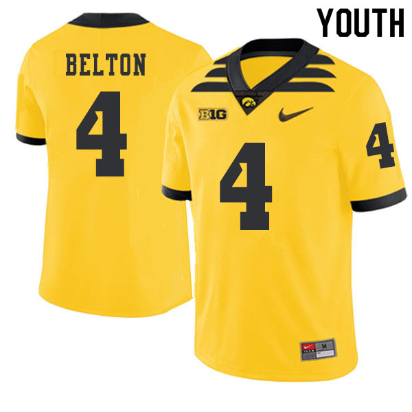 2019 Youth #4 Dane Belton Iowa Hawkeyes College Football Alternate Jerseys Sale-Gold